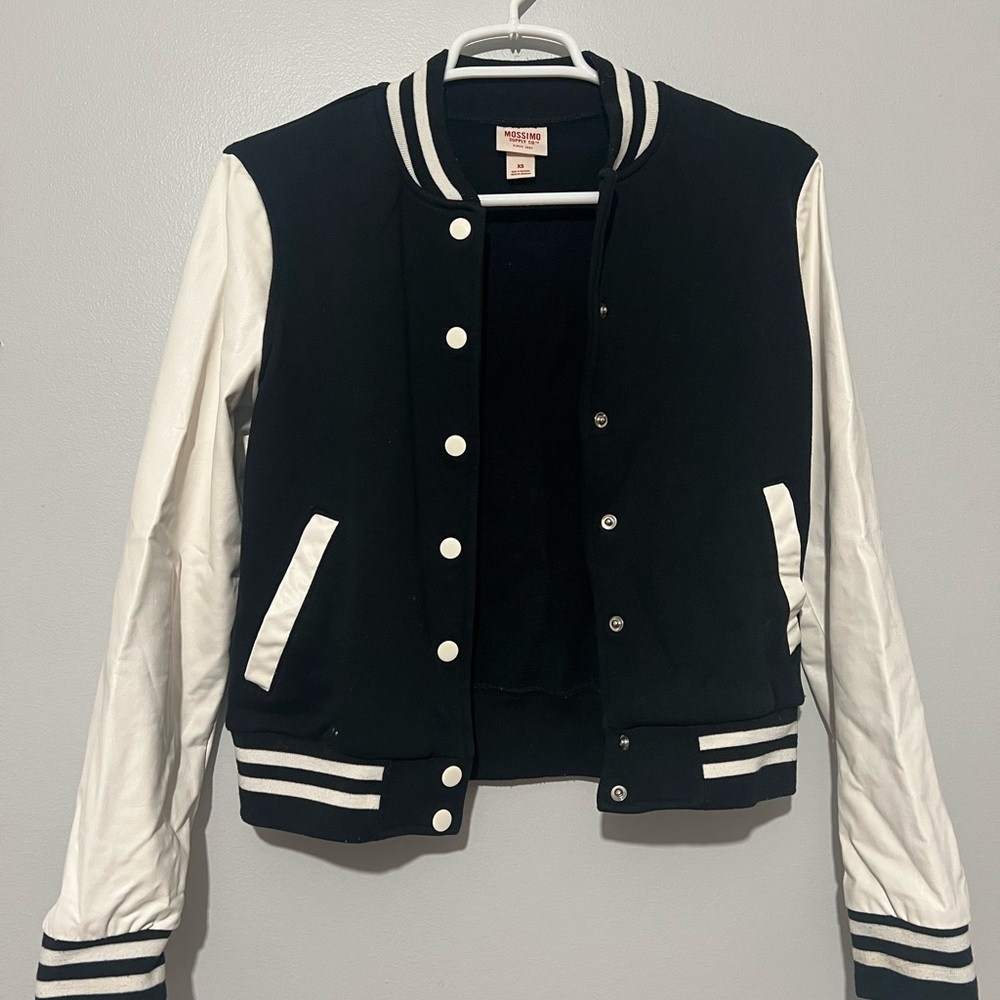 Mossimo Supply Co Black and White Varsity Jacket with Ribbed Details